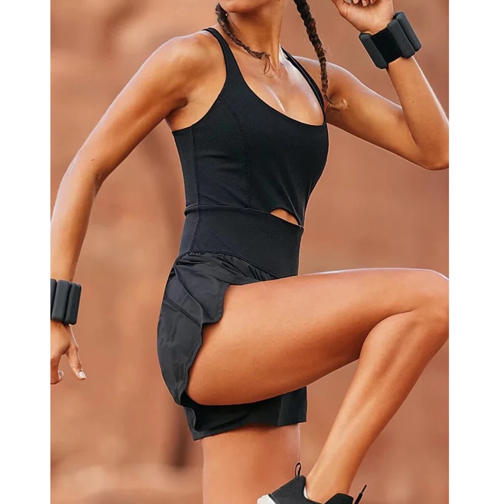Black Athletic Scoop Neck Bodysuit with Skort